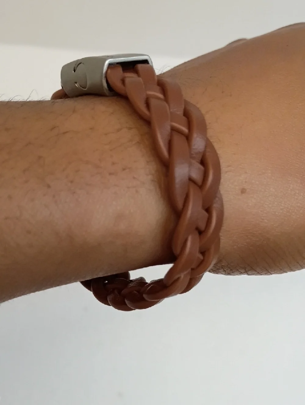 DKNY Braided Leather Wrap Bracelet Tan Brown Silver Magnetic Clasp